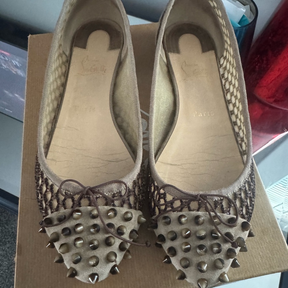 Christian Louboutin Beige Studded Flats
